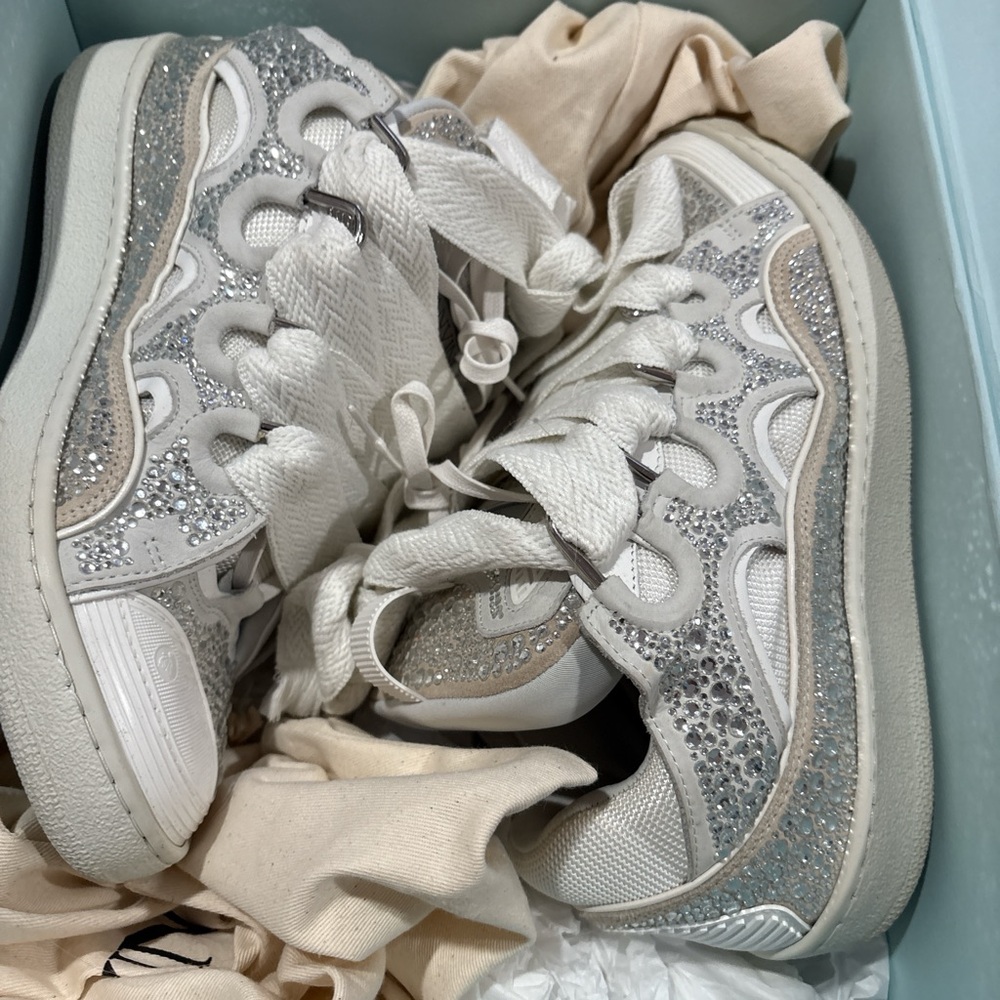 rhinestone lanvin curb White and Silver Sneakers